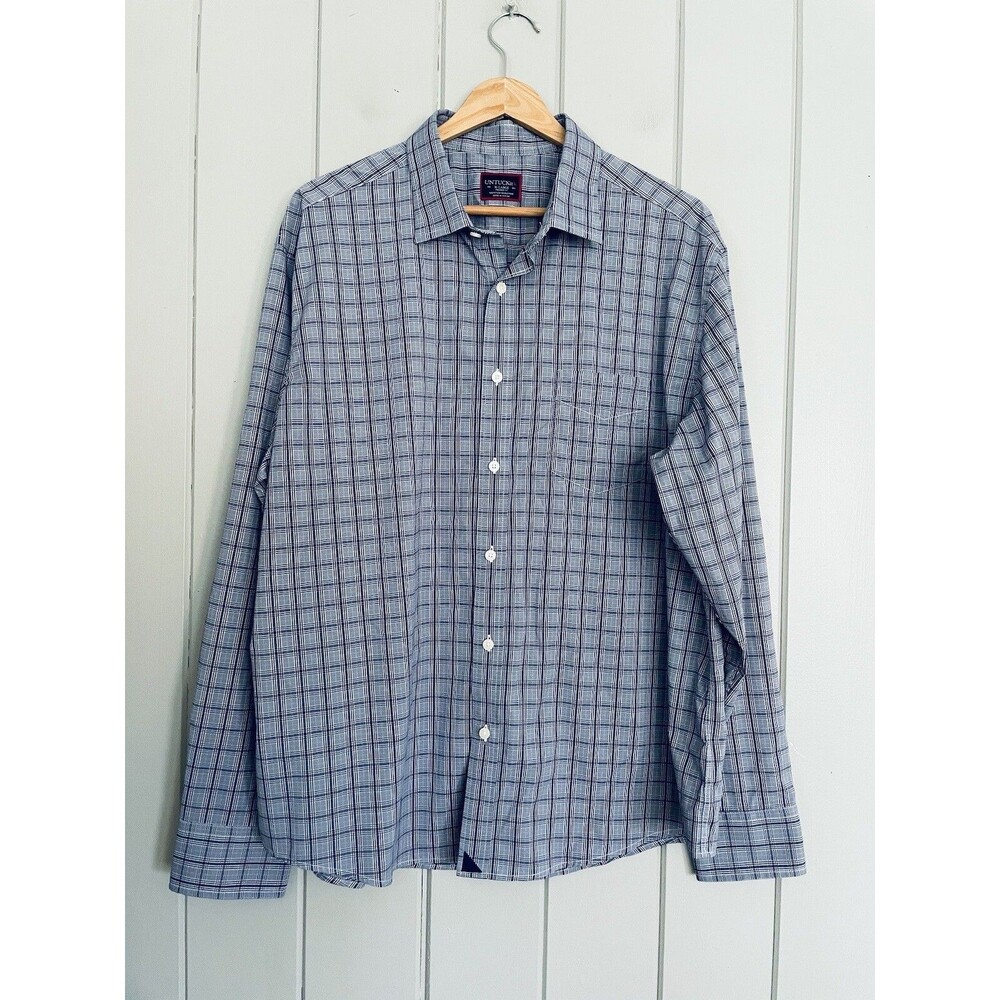 UNTUCKit Narsal Button Up Shirt XL Wrinkle Resistant Gray Purple Plaid